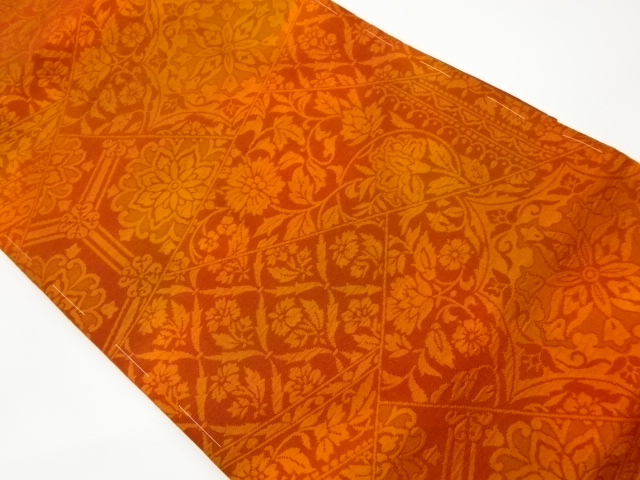 JAPANESE KIMONO / VINTAGE NAGOYA OBI / WOVEN FLOWER ARABESQUE & FLOWER CREST